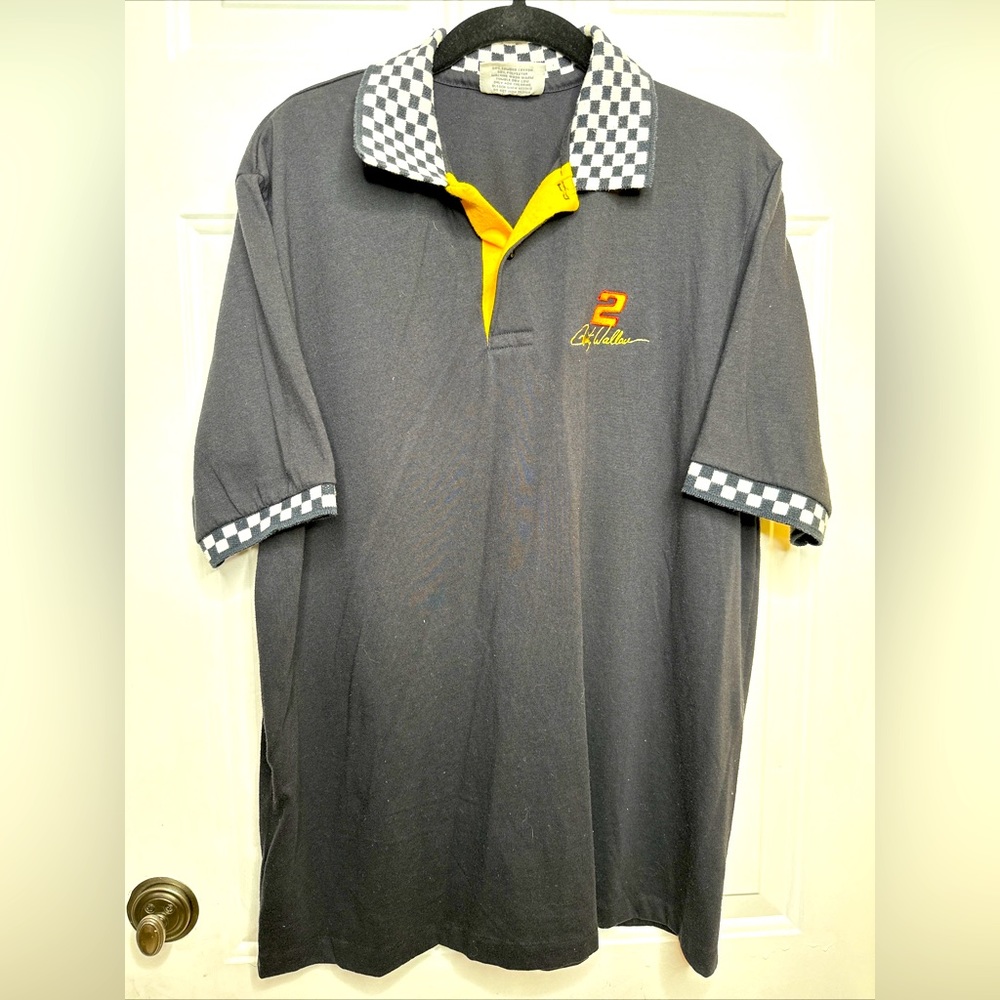 Vintage crystal springs Nascar rusty wallace #2 checkered polo XL black.